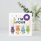 Robot 4th Birthday Tshirts und Geschenke Karte (Stehend Vorderseite)