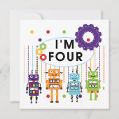 Robot 4th Birthday Tshirts und Geschenke Karte (Vorderseite)