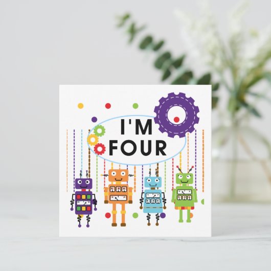 Robot 4th Birthday Tshirts und Geschenke Karte (Stehend Vorderseite)