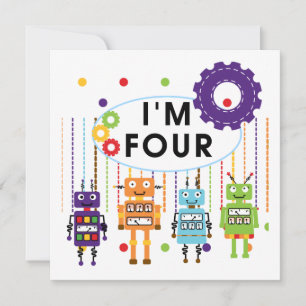 Robot 4th Birthday Tshirts und Geschenke Karte