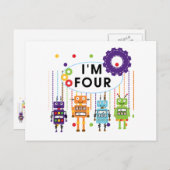 Robot 4th Birthday Tshirts und Geschenke Postkarte (Vorne/Hinten)