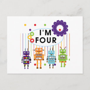 Robot 4th Birthday Tshirts und Geschenke Postkarte