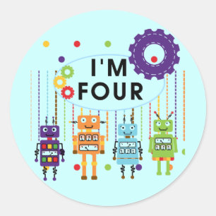 Robot 4th Birthday Tshirts und Geschenke Runder Aufkleber