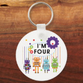 Robot 4th Birthday Tshirts und Geschenke Schlüsselanhänger (Vorderseite)