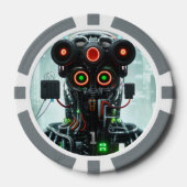 Robot 5 grau 1 gestreifter Poker-Chip Pokerchips (Vorderseite)