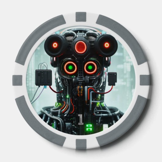 Robot 5 grau 1 gestreifter Poker-Chip Pokerchips (Vorderseite)