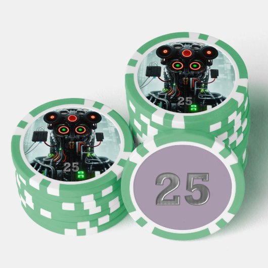 Robot 5 grüner 25 gestreifter Poker-Chip Pokerchips (Stapel)