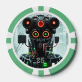 Robot 5 grüner 25 gestreifter Poker-Chip Pokerchips (Vorderseite)