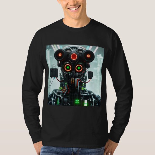 Robot 5 men Schwarzer Langärmel-T - Shirt (Vorderseite)