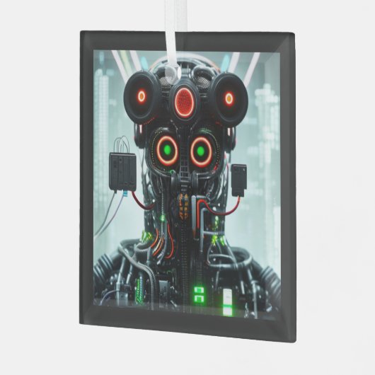 Robot-5-Quadratzer Ornament Aus Glas (Vorderseite links)