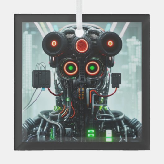 Robot-5-Quadratzer Ornament Aus Glas (Vorderseite)