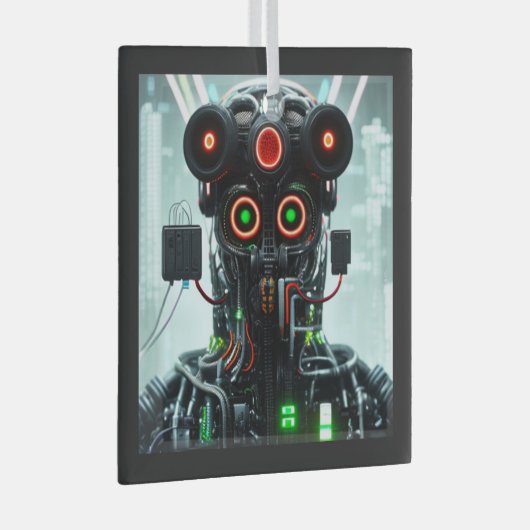 Robot-5-Quadratzer Ornament Aus Glas (Vorderseite Rechts)