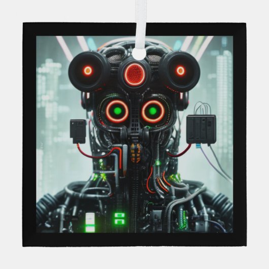 Robot-5-Quadratzer Ornament Aus Glas (Rückseite)