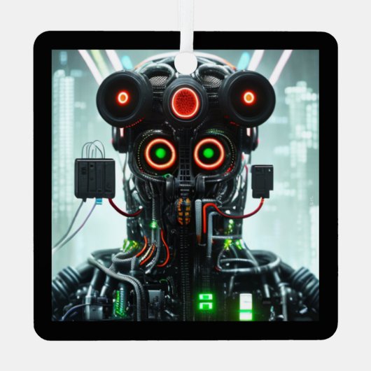 Robot-5-Quadratzer Ornament Aus Metall (Rückseite)