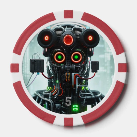 Robot 5 rote 5 Streifen Poker Chip (Vorderseite)