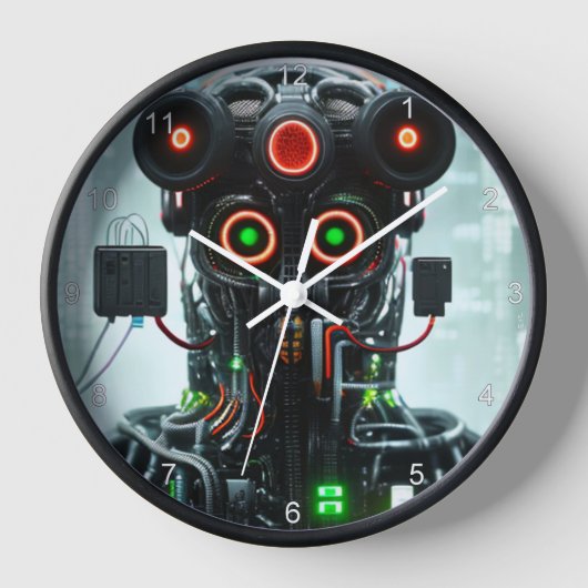 Robot 5 schwarze Wanduhr mit Zahlen (Vorderseite)