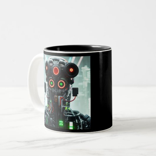 Robot 5 schwarze zweifarbige Tasse (Vorderseite Links)