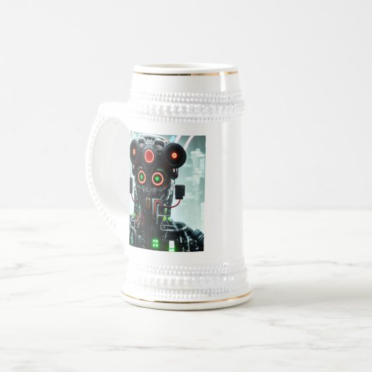 Robot 5-Weißstein-Goldtrimmung Bierglas (Vorderseite Links)