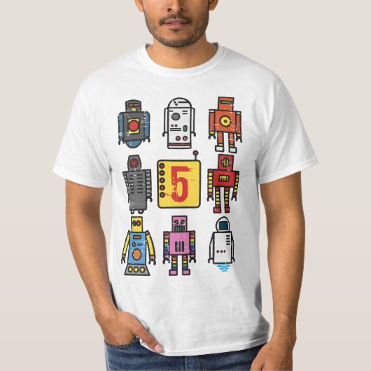 Robot 5th Birthday - Retro Robotics with number fi T-Shirt (Vorderseite)