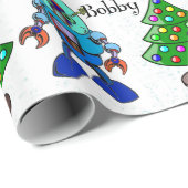 Robot Add Boy's Name Niedliche Weihnachtsrolle Geschenkpapier (Rolleneckpunkt)