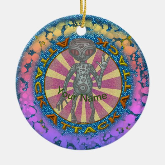 Robot-Alien-Angriff-Schmuck Keramik Ornament (Vorne)