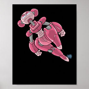 Robot Anime Mädchen Rosa Aufkleber Poster