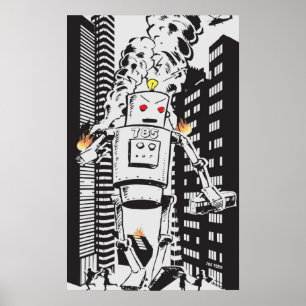 Robot Attack Vintage Poster