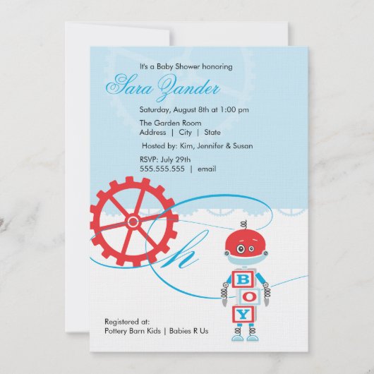 Robot Baby Shower Einladungen| Junge Einladung (Vorderseite)