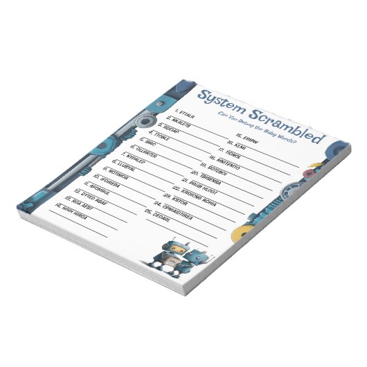 Robot Baby Shower Word Scramble Activity Pad Notizblock (Rotiert)