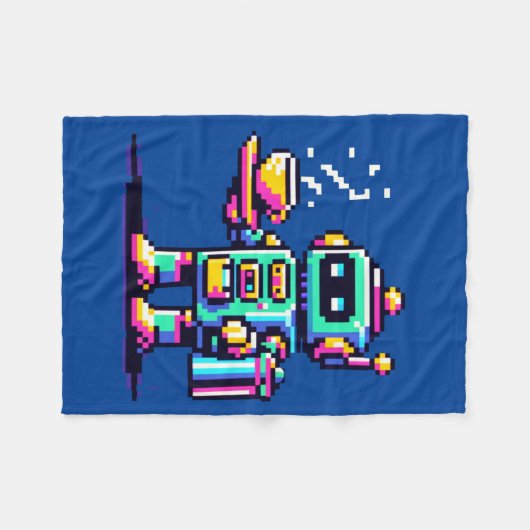 Robot Barista - Pixel Art Coffee Lover Design Fleecedecke (Vorderseite (Horizontal))