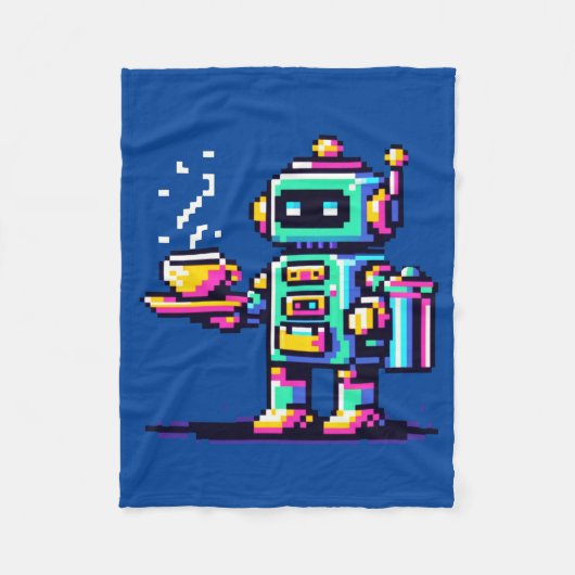 Robot Barista - Pixel Art Coffee Lover Design Fleecedecke (Vorderseite)