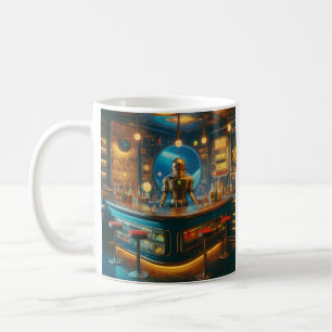 Robot Barkeeper in der interstellaren Space Age-Kn Kaffeetasse