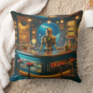 Robot Barkeeper in der interstellaren Space Age-Kn Kissen