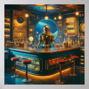 Robot Barkeeper in der interstellaren Space Age-Kn Poster
