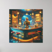 Robot Bartender in Interstellar Space Age Dive Bar Leinwanddruck (Vorderseite)