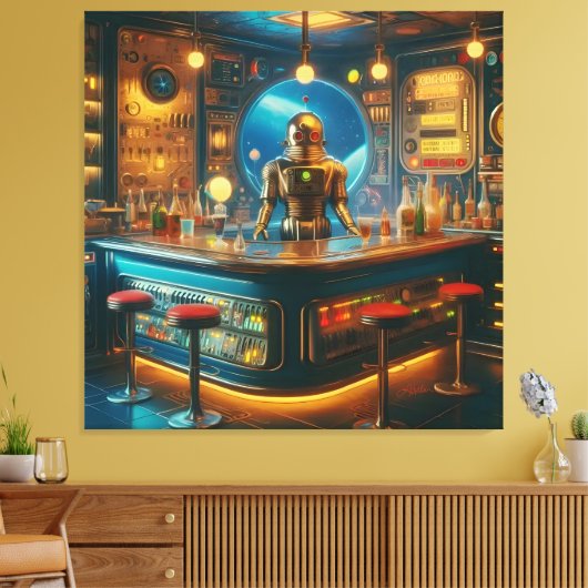 Robot Bartender in Interstellar Space Age Dive Bar Leinwanddruck (Insitu (Wohnzimmer))