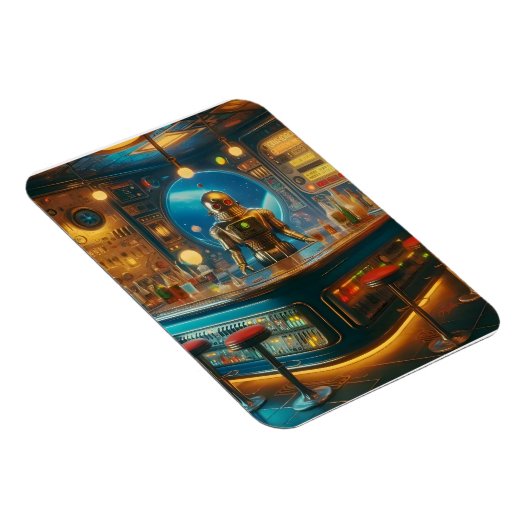 Robot Bartender in Interstellar Space Age Dive Bar Magnet (Rechte Seite)