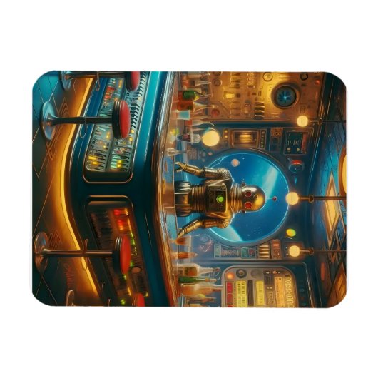 Robot Bartender in Interstellar Space Age Dive Bar Magnet (Horizontal)