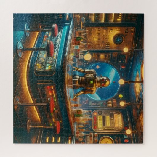 Robot Bartender in Interstellar Space Age Dive Bar Puzzle (Horizontal)
