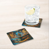 Robot Bartender in Interstellar Space Age Dive Bar Rechteckiger Pappuntersetzer (Vor Ort)