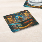 Robot Bartender in Interstellar Space Age Dive Bar Rechteckiger Pappuntersetzer (angewinkelt)