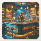 Robot Bartender in Interstellar Space Age Dive Bar Rechteckiger Pappuntersetzer (Vorderseite)
