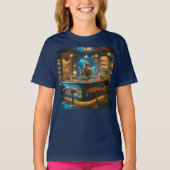 Robot Bartender in Interstellar Space Age Dive Bar T-Shirt (Vorderseite)