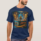 Robot Bartender in Interstellar Space Age Dive Bar T-Shirt (Vorderseite)