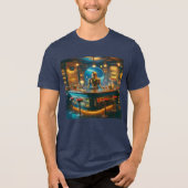 Robot Bartender in Interstellar Space Age Dive Bar Tri-Blend Shirt (Vorderseite)