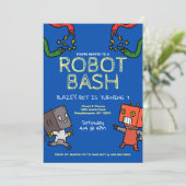 Robot Birthday Bash Einladung (Stehend Vorderseite)