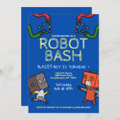 Robot Birthday Bash Einladung (Vorne/Hinten)