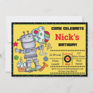 Robot Birthday Birthday Einladung