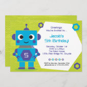 Robot Birthday Einladung (Vorne/Hinten)