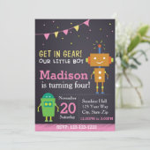 Robot Birthday Einladung (Mädchen) (Stehend Vorderseite)